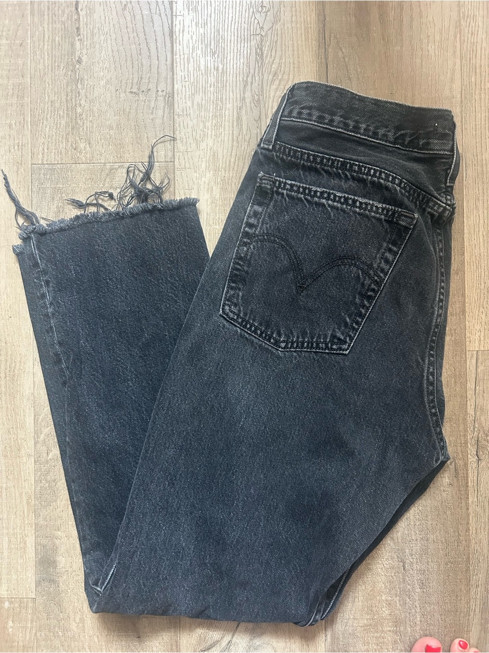 Levi's Black Washed Straight-Leg Jeans with Frayed Hem